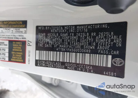 2016 Toyota Camry Xle V6 from USA, damaged, VIN 4T1BK1FK5GU030689